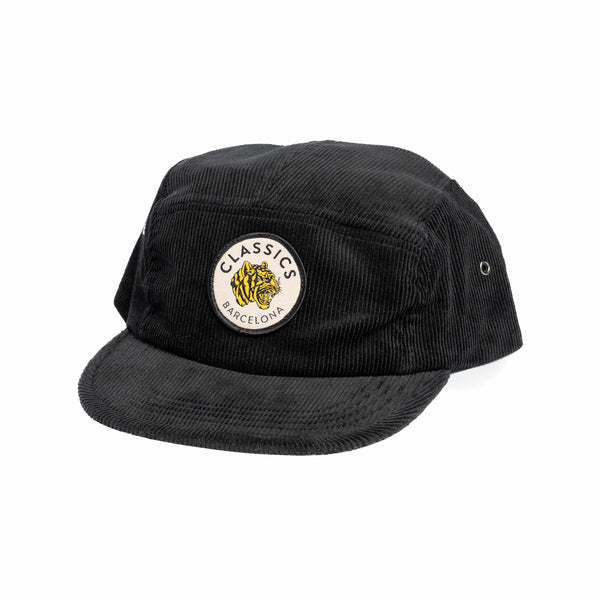 Round Tiger Corduroy 5 Panel Cap - Black