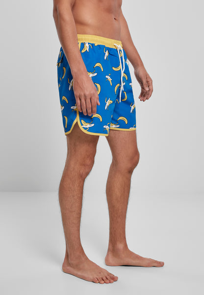 Pattern Retro Swim Shorts - Blue/Yellow