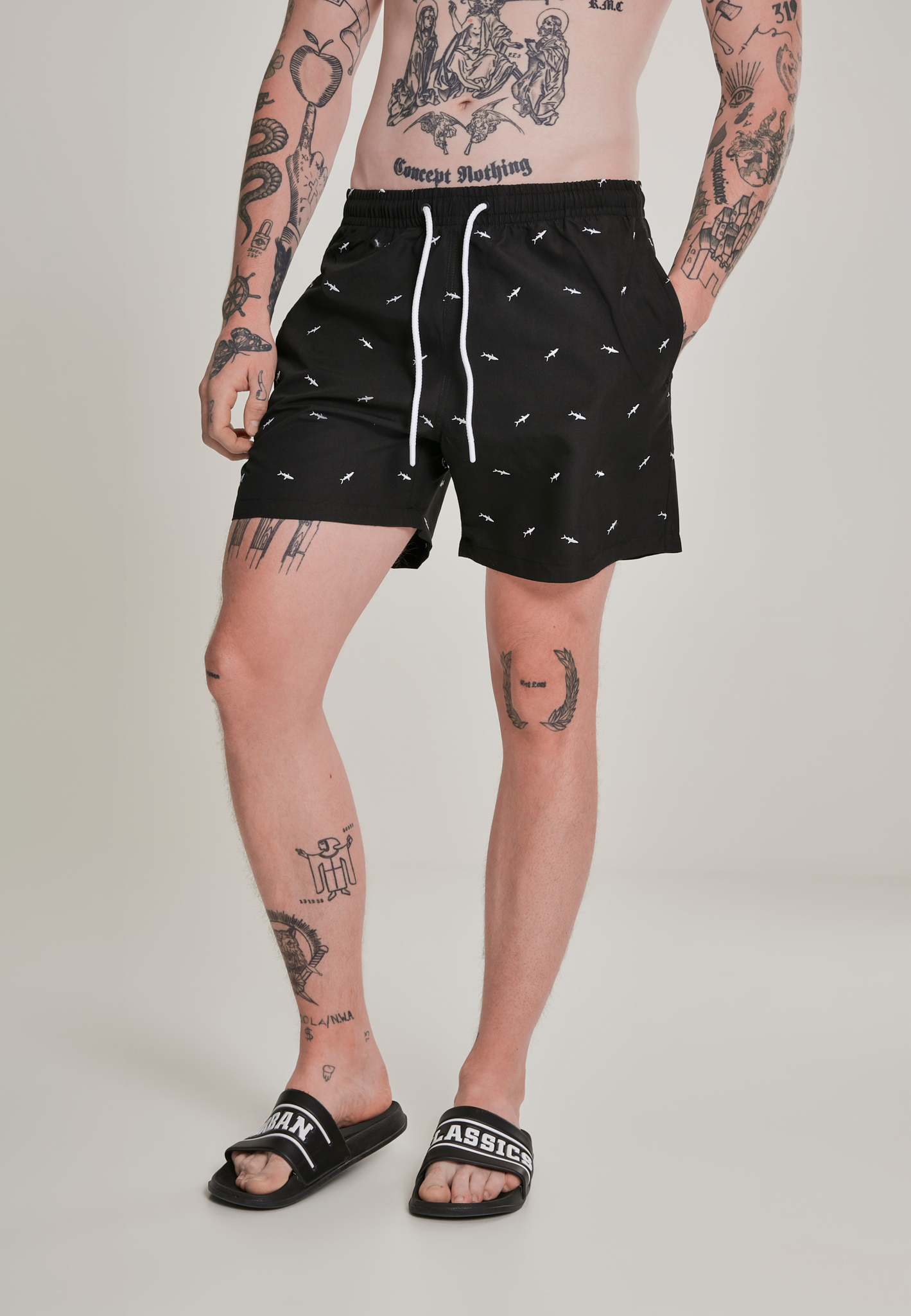 Embroidery Swim Shorts - Shark Black