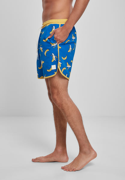 Pattern Retro Swim Shorts - Blue/Yellow